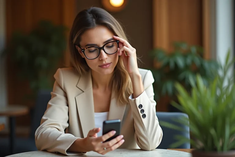 Femme élégante se coiffant dans un café urbain