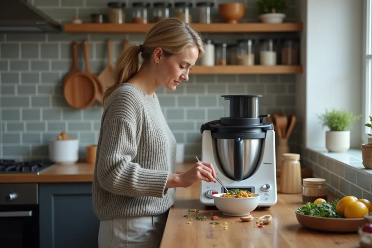 Femme en cuisine avec Thermomix TM5 en action