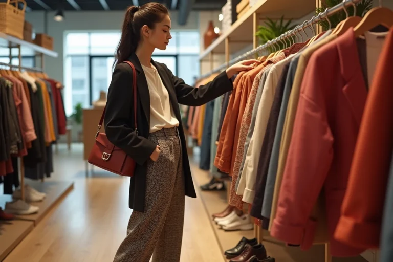 Jeune femme tendance dans une boutique de mode