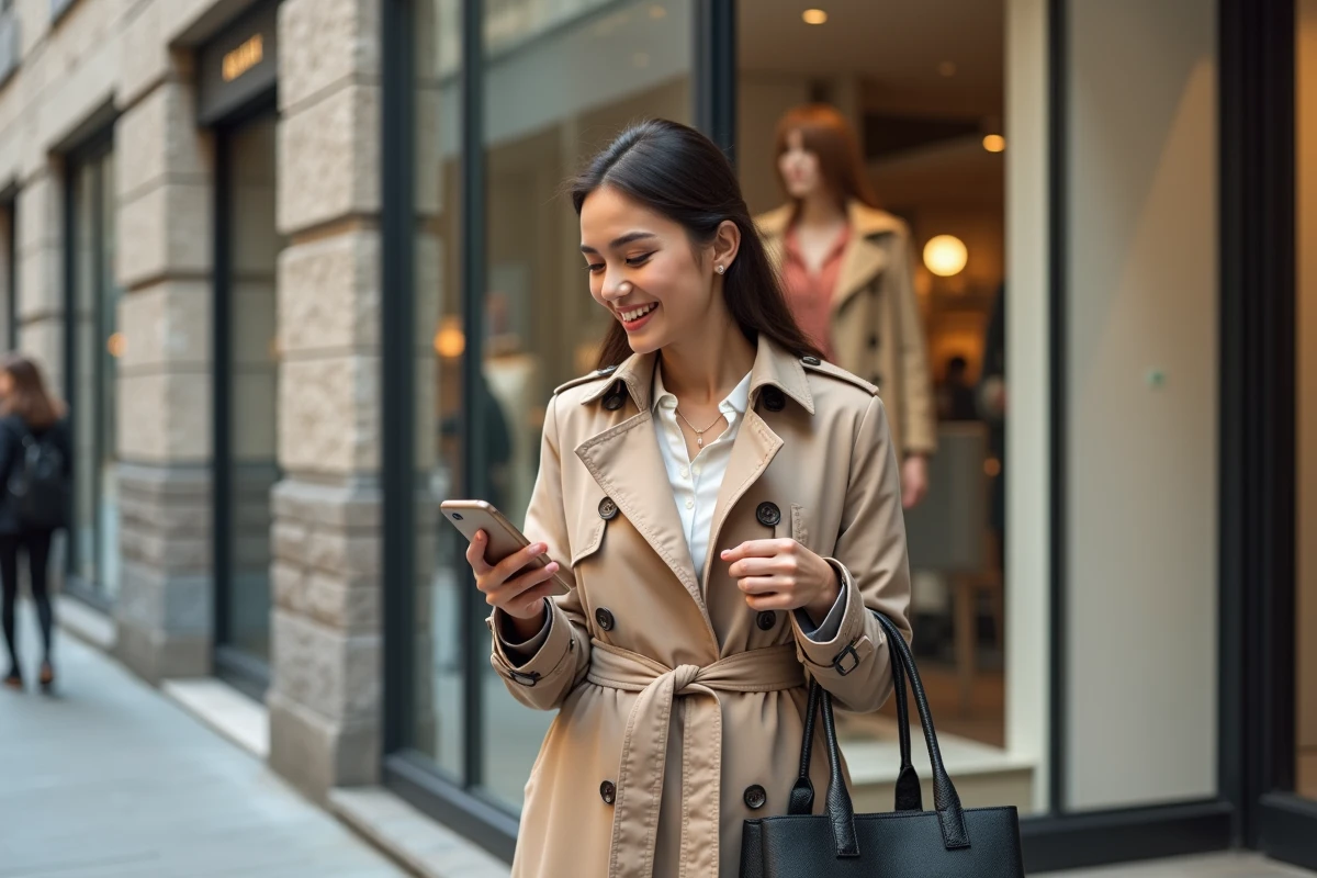 Jeune femme regardant une vitrine en ville