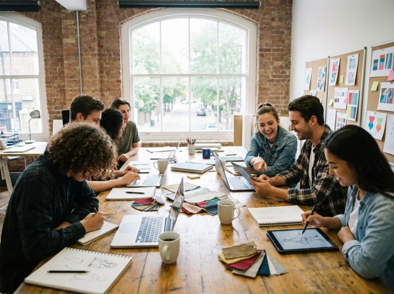 Groupe de jeunes créatifs dans un studio lumineux