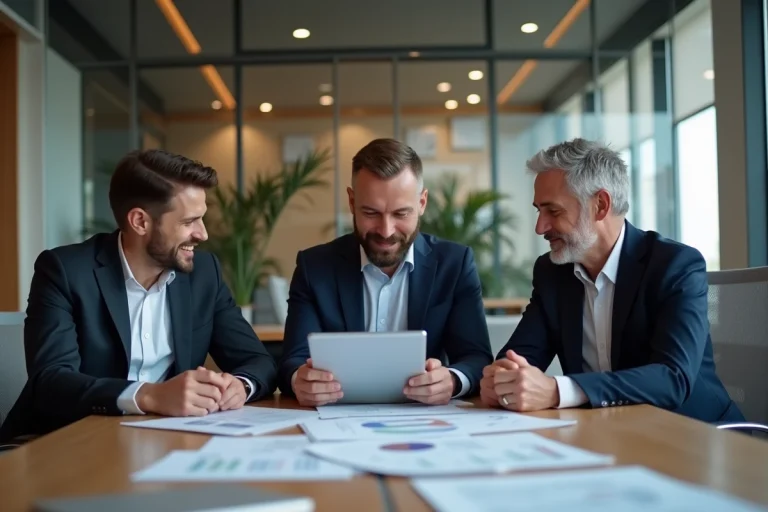 Groupe de professionnels en réunion dans un bureau moderne