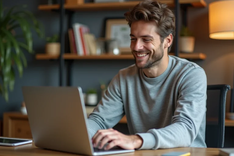 Homme détendu travaillant à son bureau à domicile