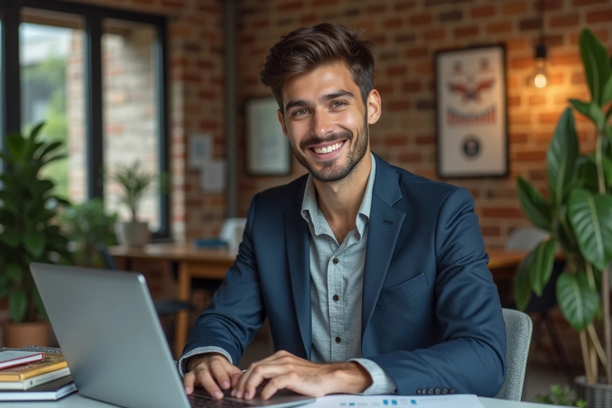 Jeune entrepreneur dans un espace de travail créatif