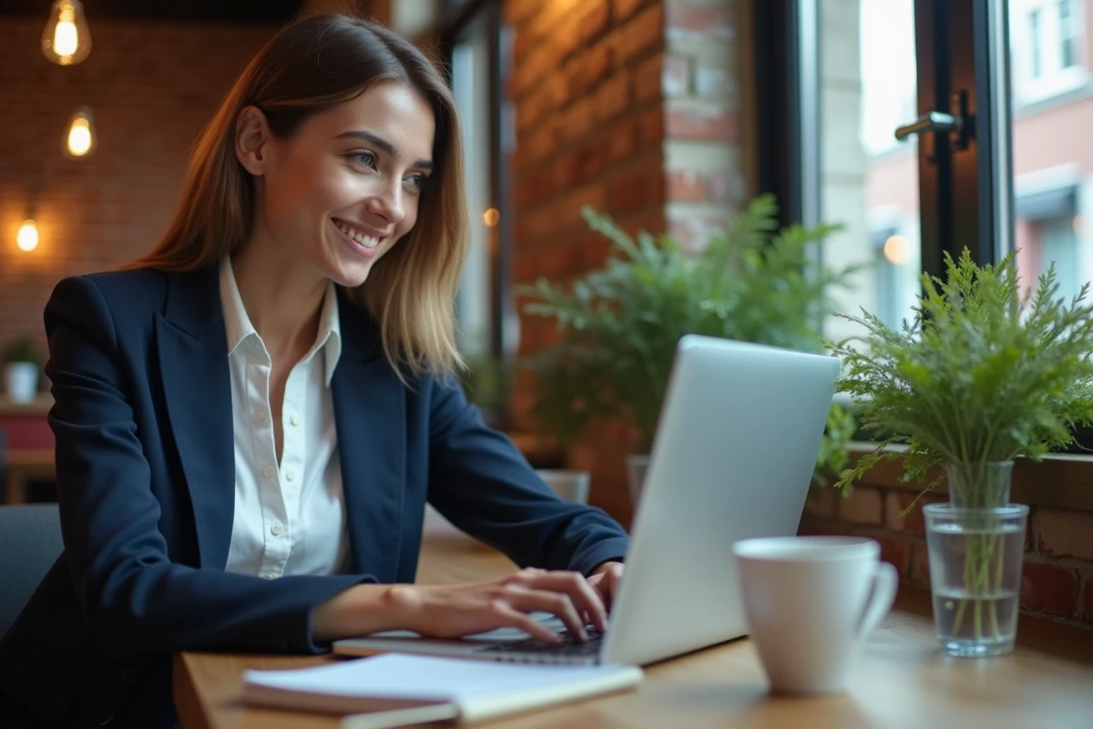Jeune femme entrepreneure travaillant dans un coffee shop